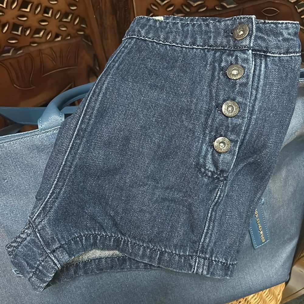 Free People Side-Button Sailor Denim Hot Pants/Shorts